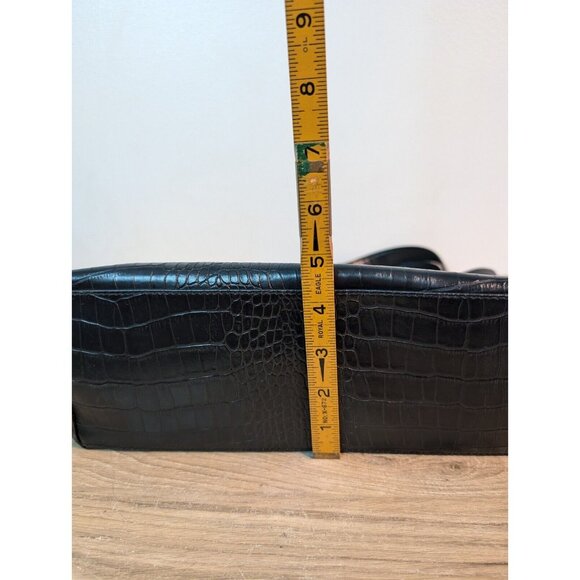 Simply Vera Wang Black Hand Bag Purse Shoulder Bag Faux Snake Double Handle - Picture 6 of 7